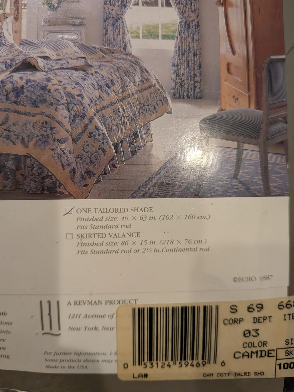 Echo for Revman Blue White Striped Tailored Curtain Panel Shade 40x63 NOS Vtg
